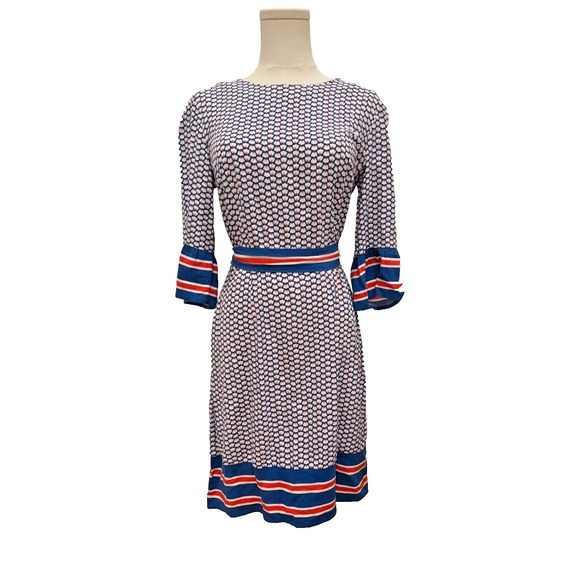 Boden Floral Feminine Boho Nautical Andrea Belted Shirt‎ Dress Fluted Sleeve 6R - Picture 2 of 13